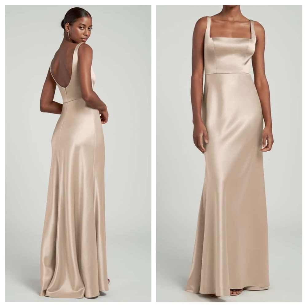 Jenny Yoo Maxi Dress Ariana Champagne Gold Satin Bridesmaid size 4
